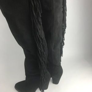 JUST FAB Women’s Fringe Tassel Tall Suede Boot 8